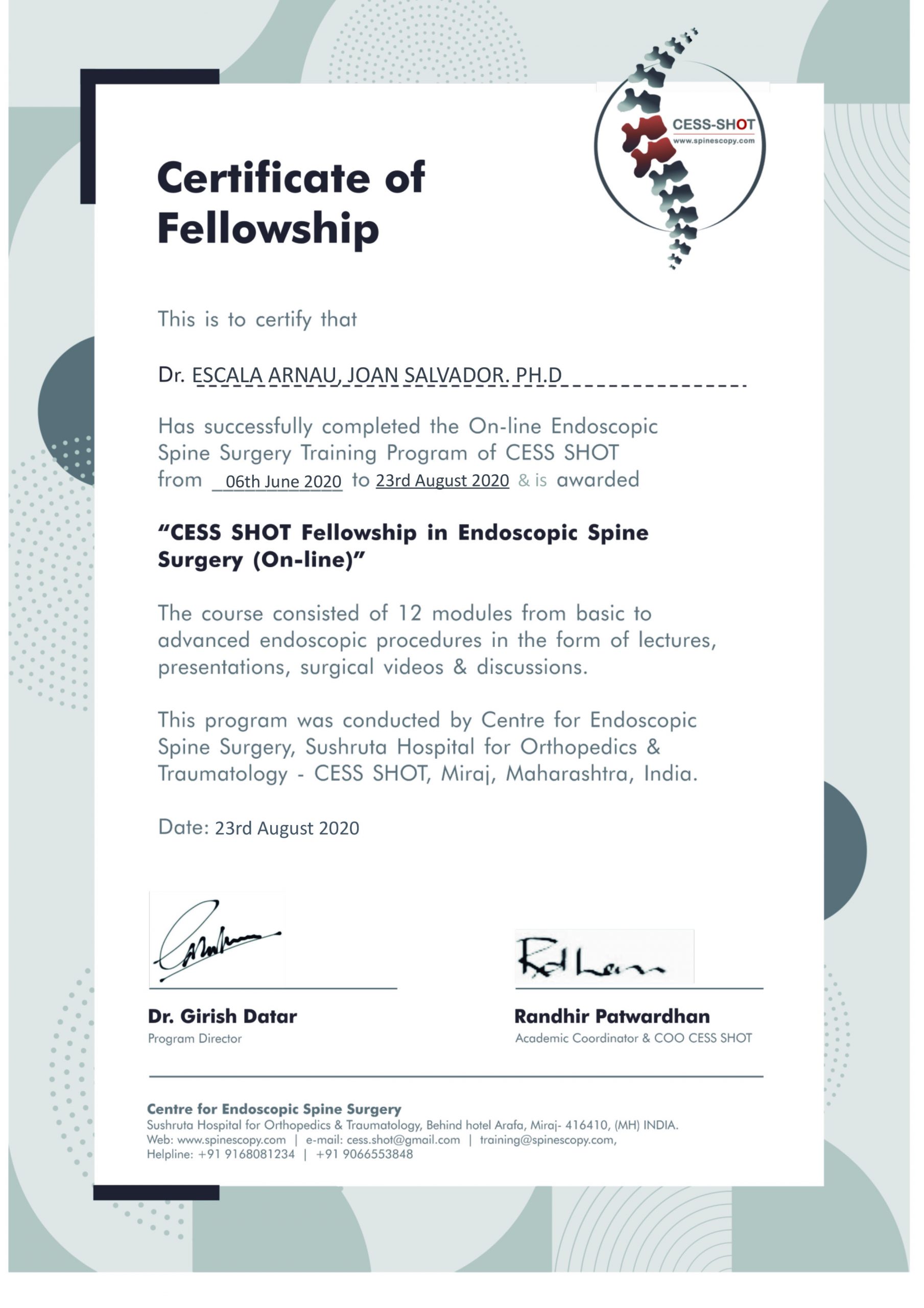 Certificate CESS SHOT cess shot scaled